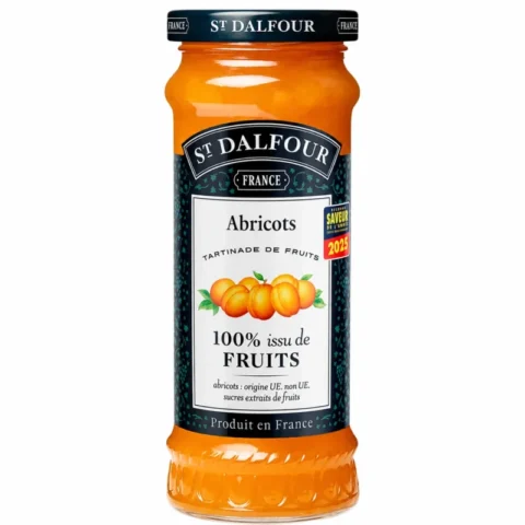 Pot de tartinade d’abricots ST DALFOUR 284g sur fond blanc
