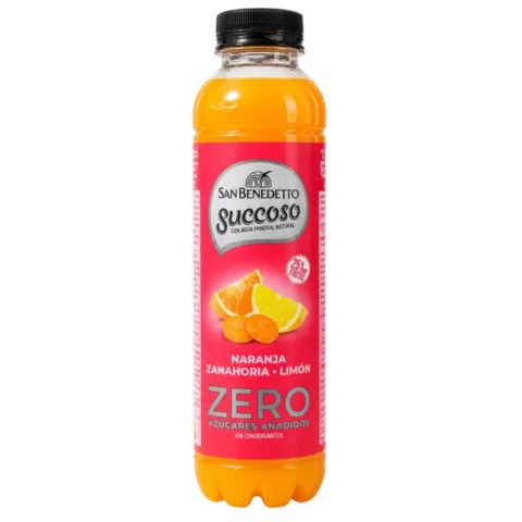 Bouteille San Benedetto Succoso Orange Carotte Citron Zero sucres ajoutés 0.40L