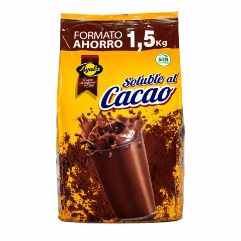 Ayala cacao soluble 1,5 kg sans gluten.