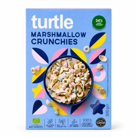 Boîte de céréales bio Turtle Marshmallow Crunchies sans gluten avec marshmallows, 300 g