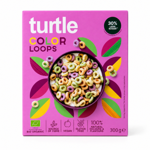 Boîte de céréales bio Turtle Color Loops sans gluten et vegan, 300 g
