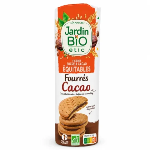 Paquet de biscuits bio Jardin Bio étic fourrés au cacao sans huile de palme