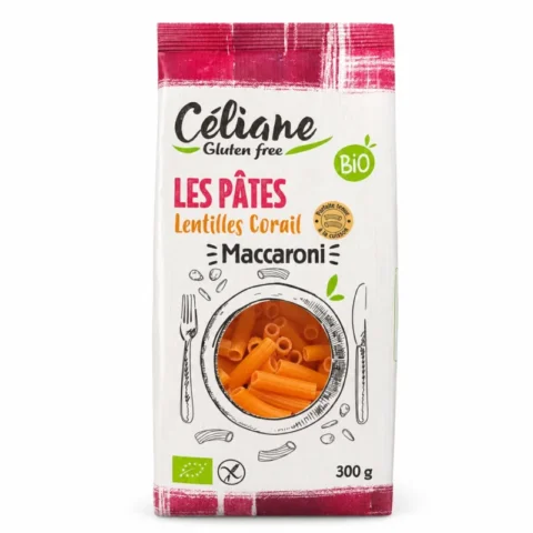 Paquet de macaroni bio Céliane aux lentilles corail sans gluten 300 g