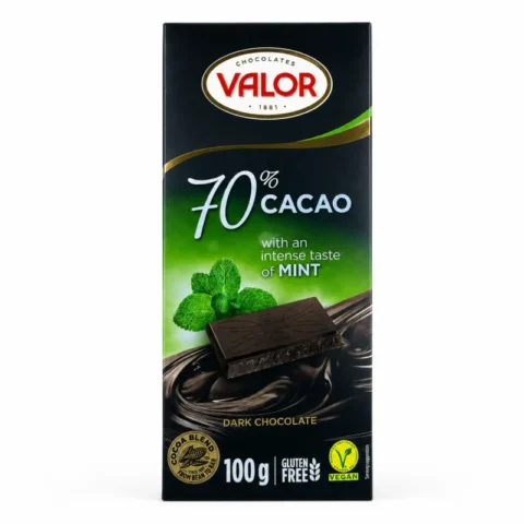 Tablette Valor chocolat noir 70 % cacao à la menthe sans gluten vegan 100 g