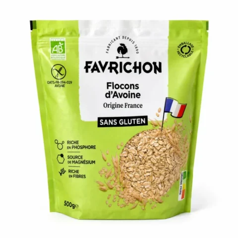 Sachet de flocons d’avoine bio sans gluten Favrichon d’origine France 500 g