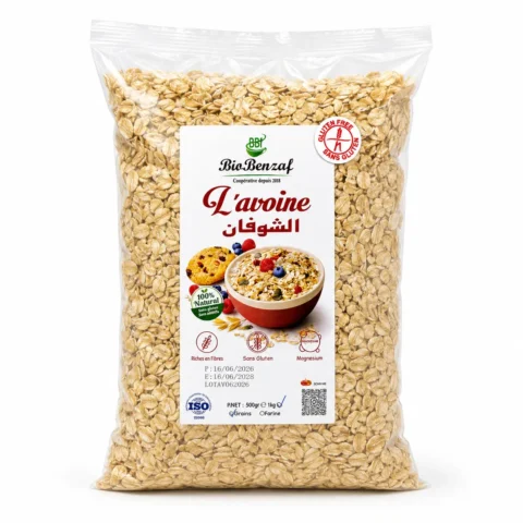 Sachet de flocons d’avoine BioBenzaf sans gluten 100% naturels 1 kg