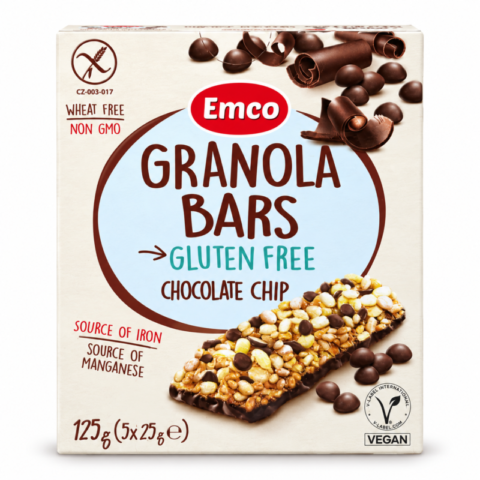 Boîte Emco Granola Bars Chocolate Chip sans gluten 125 g