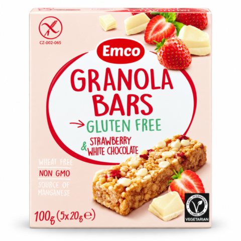 Boîte Emco Granola Bars fraise chocolat blanc sans gluten 100 g