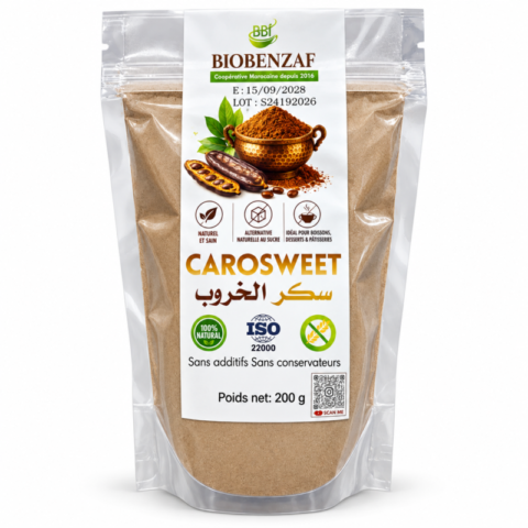 Sachet Biobenzaf Carosweet sucre de caroube naturel sans gluten 200 g