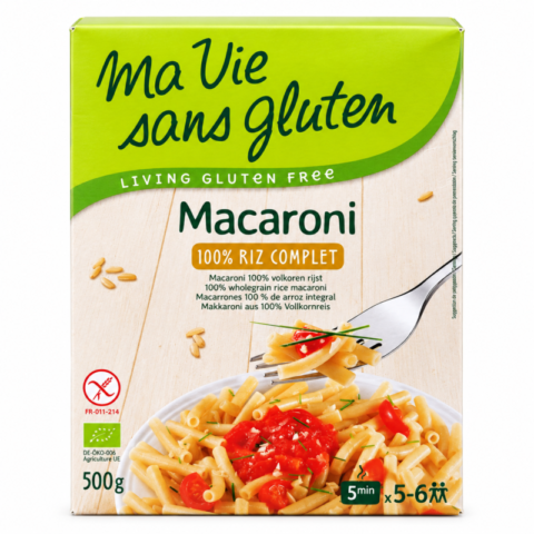 Boîte Ma Vie Sans Gluten macaroni 100 % riz complet bio sans gluten 500 g