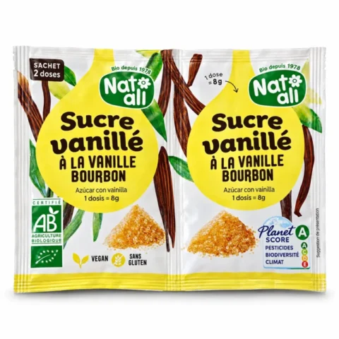 Nat-Ali sucre vanillé bio à la vanille Bourbon sans gluten 2 sachets de 8 g